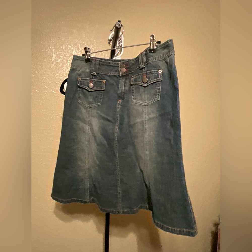 UNIONBAY Dark Blue Denim flared Skirt with Orange Stitching